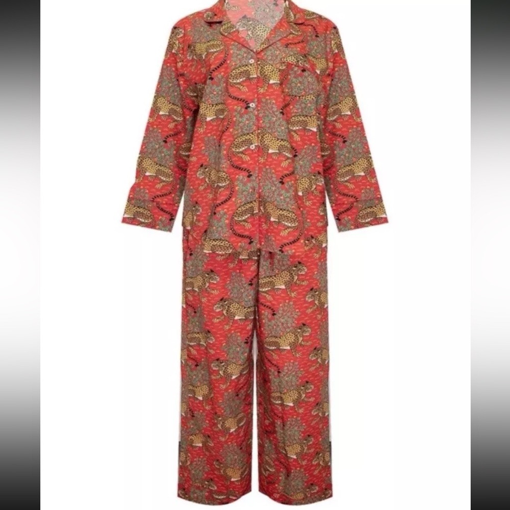PRINTFRESH Bagheera Long Set Scarlet Pajamas Cotton size small Leopard Red